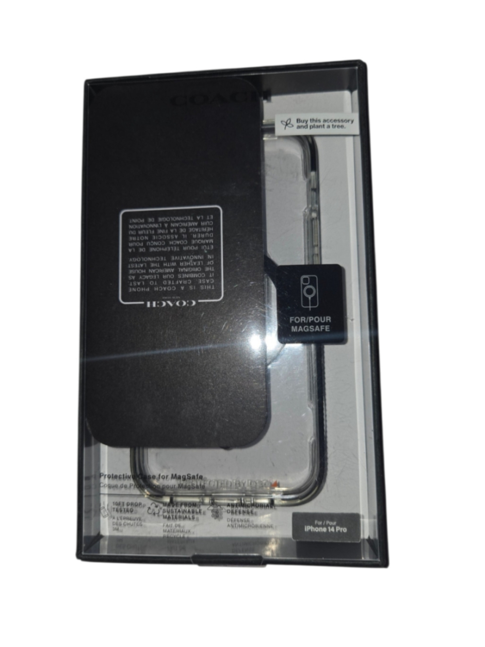 Coach Protective Case for iPhone 14 Pro, Clear and Black, One Size NEW